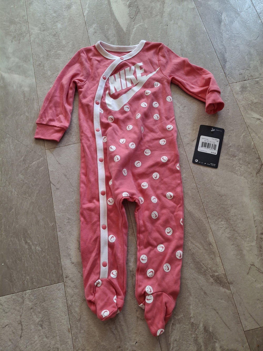 Nike Pink Smiley Footed One-Piece Pajama